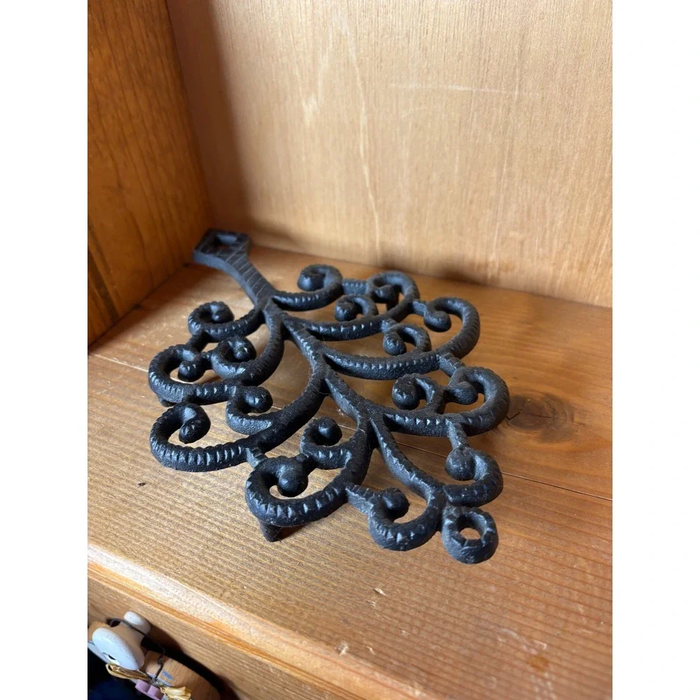 Vintage Black Cast Iron Trivet Tree of Life Scroll Filigree Kitchen Decor Footed